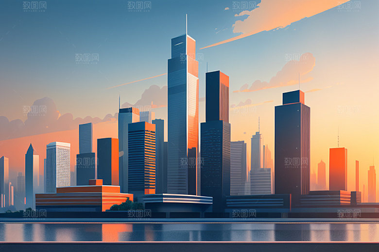城市简约扁平风插画