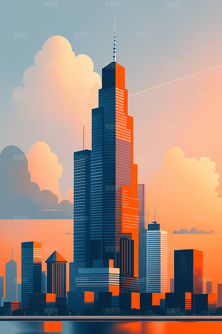 城市扁平风简约插画