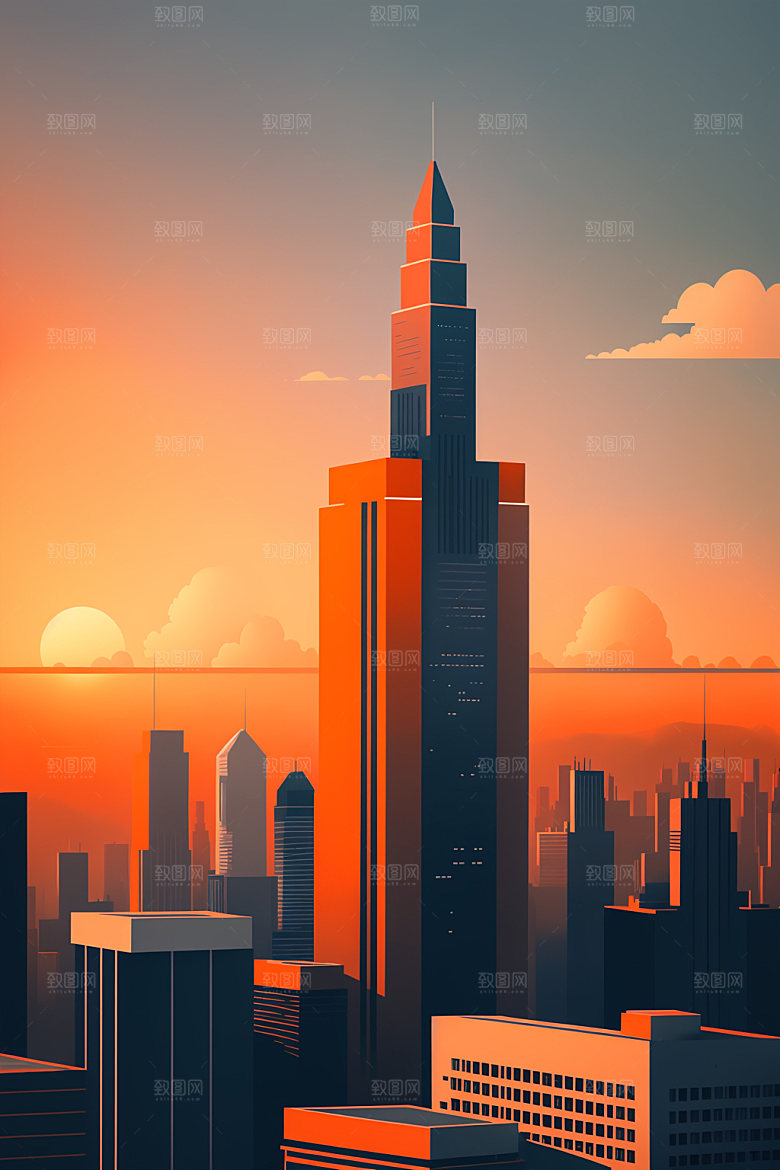 城市摩天大楼扁平风插画