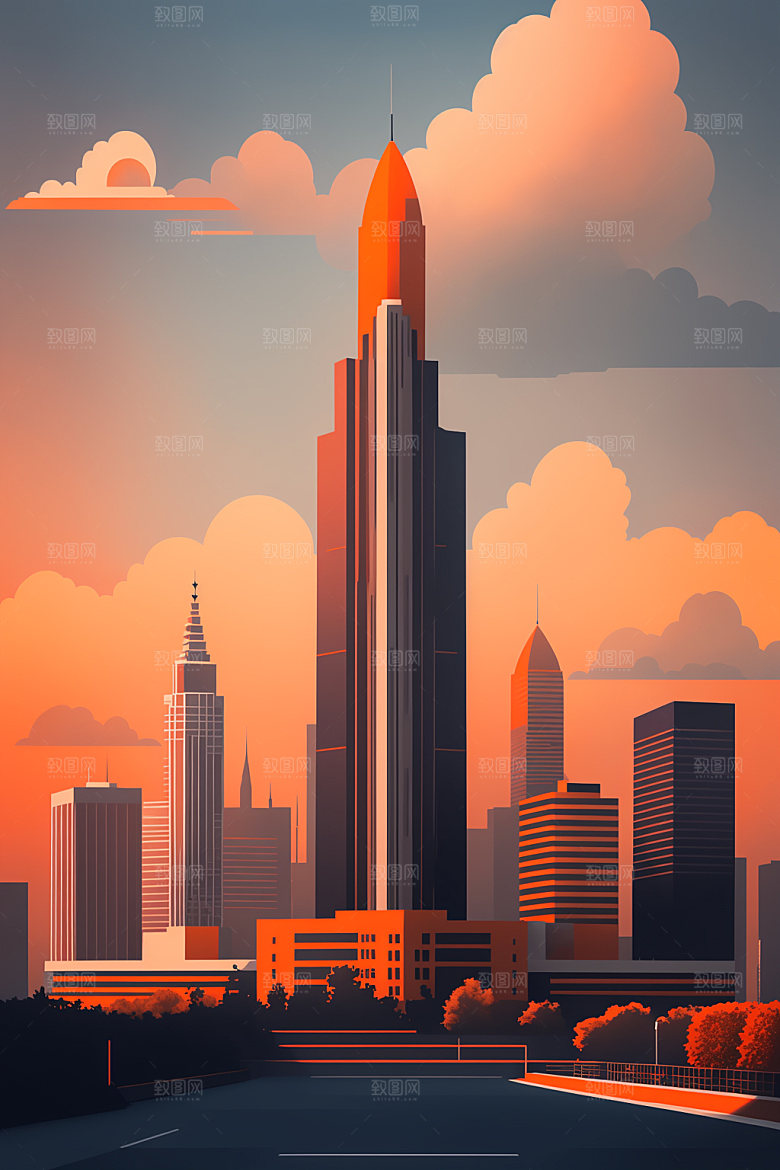 城市都市美式插画