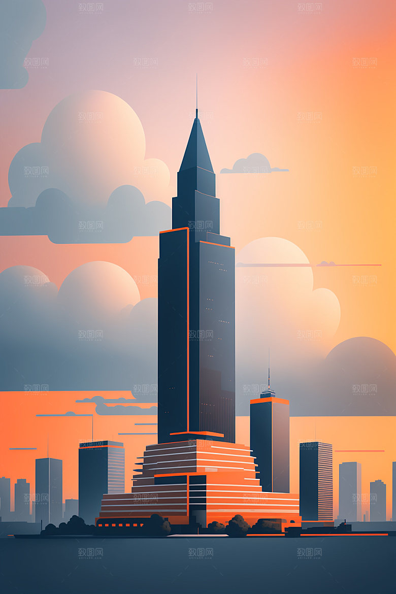 城市艺术美式插画