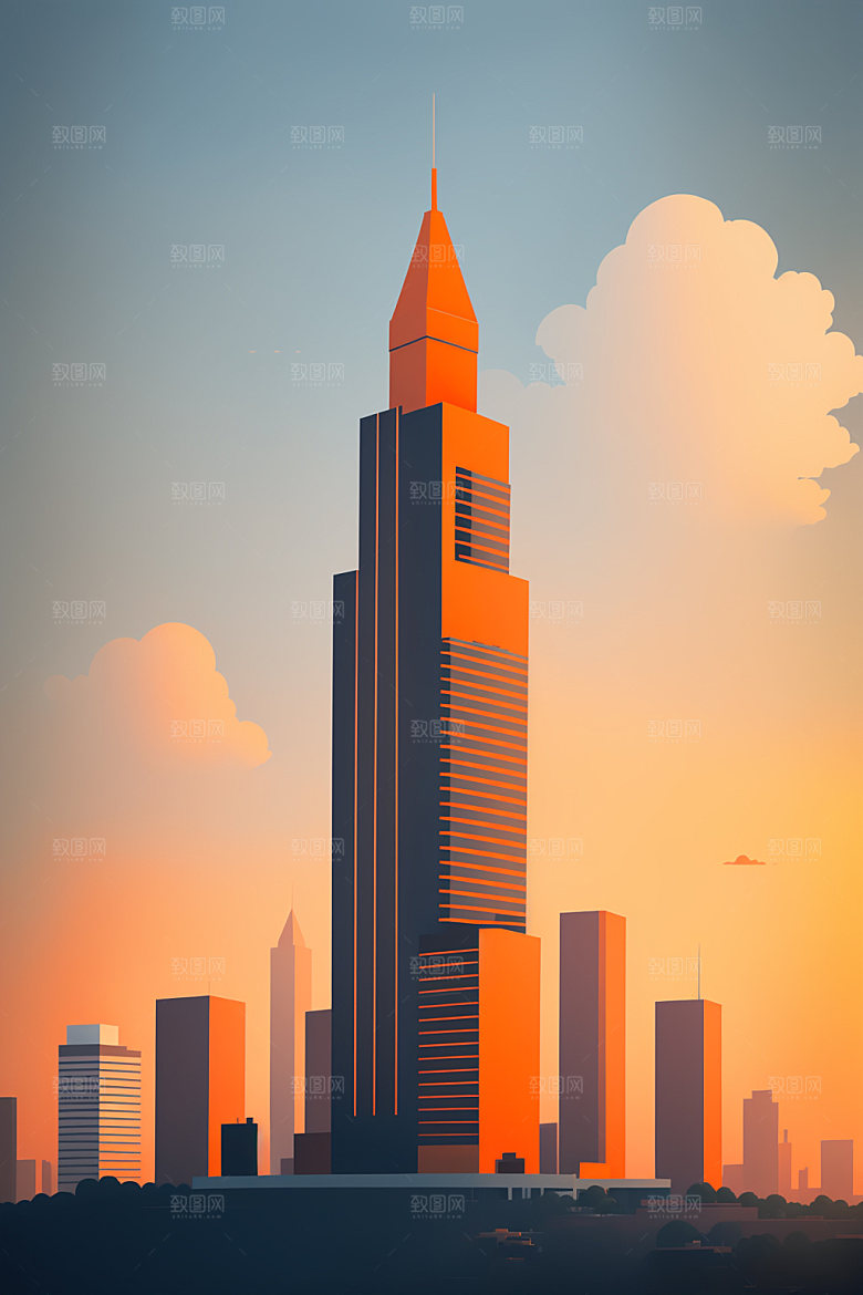 城市摩天大楼简约插画