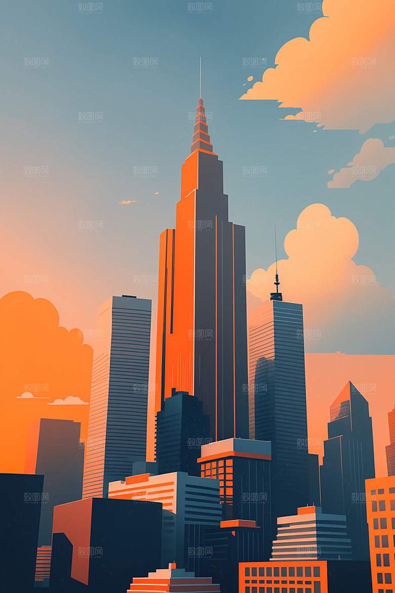 城市楼房扁平风插画