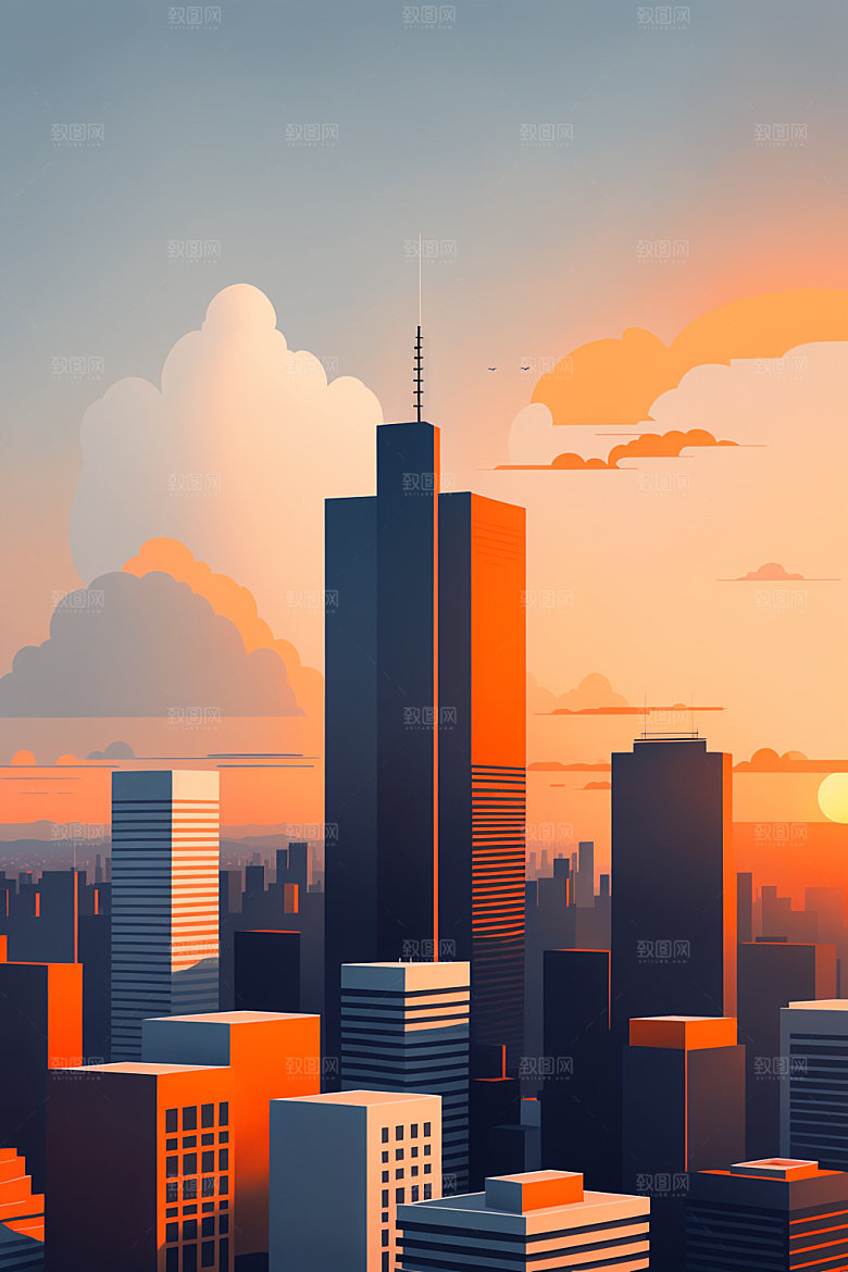 城市简约艺术插画