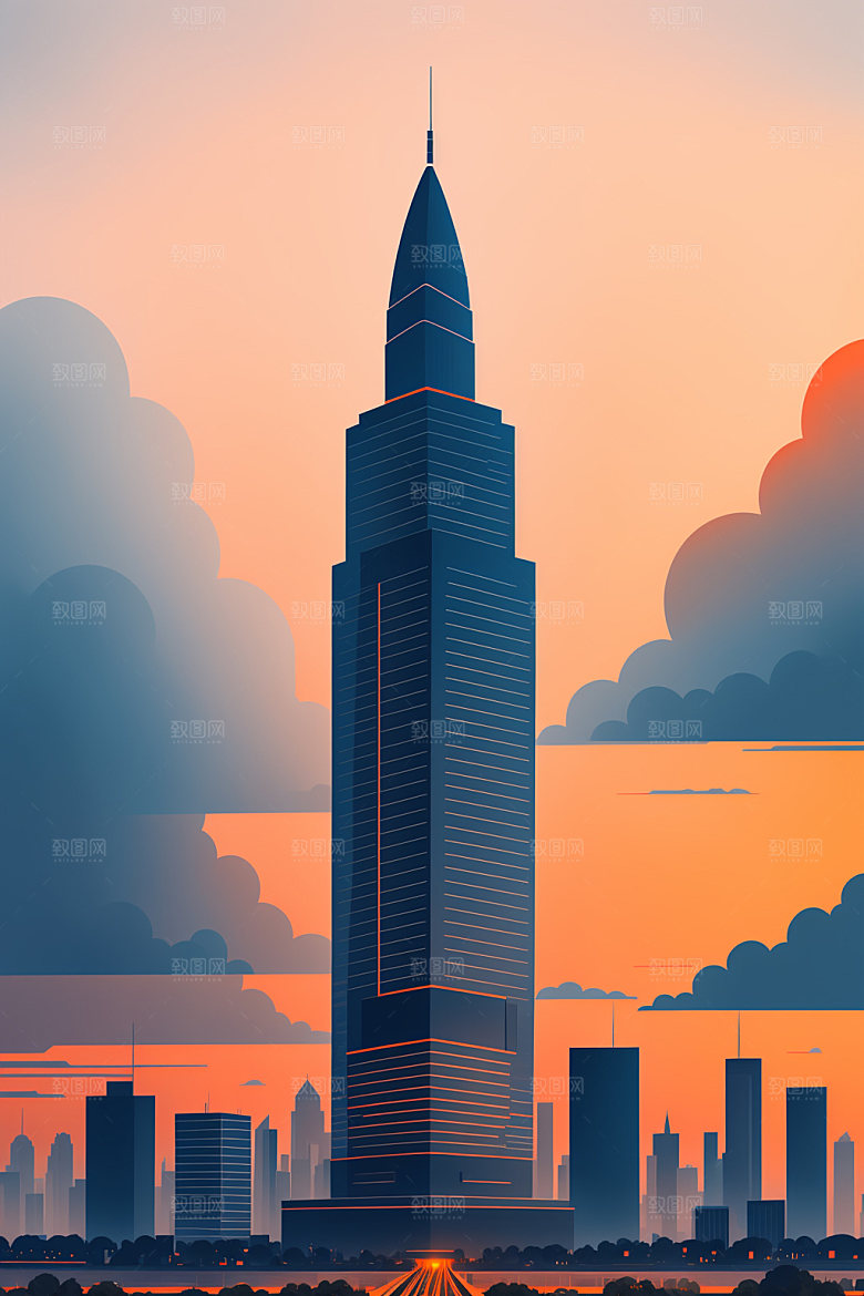 城市美式楼房插画