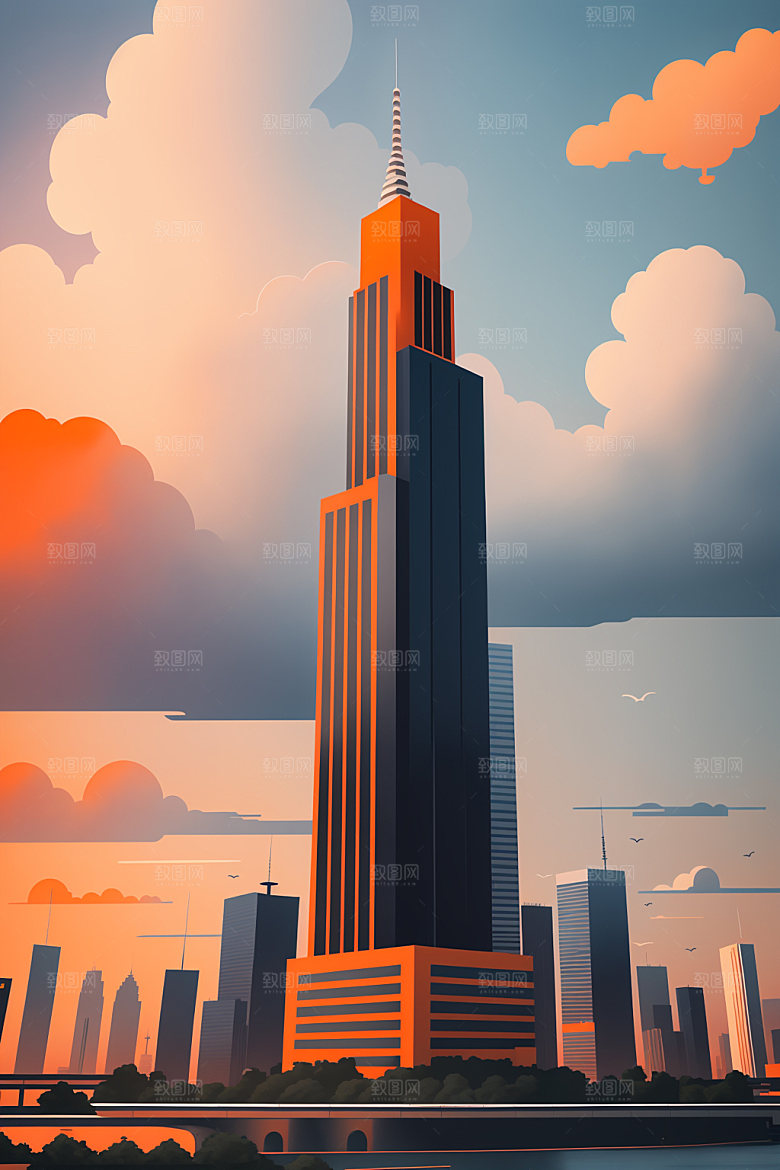 城市美式简约插画