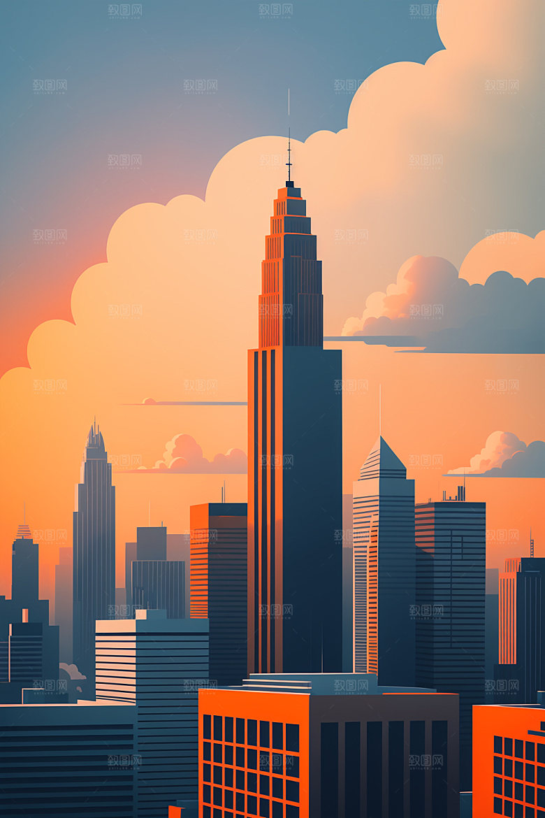 城市扁平风简约插画