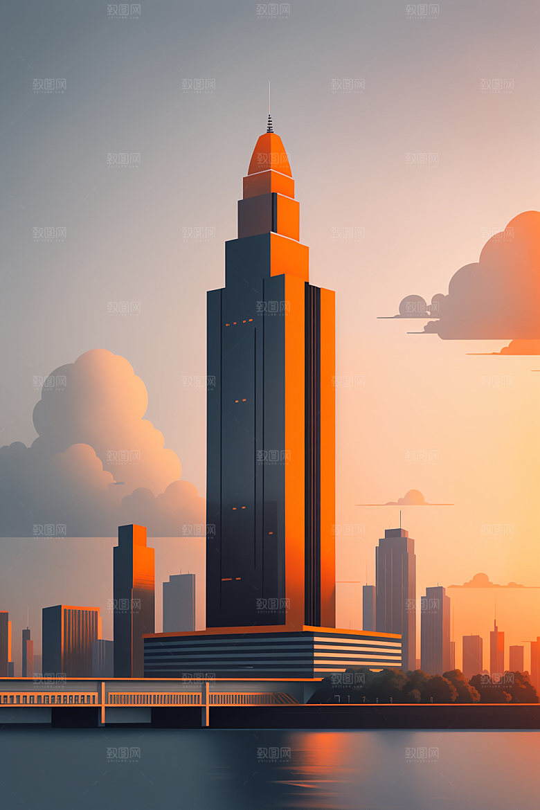 城市美式艺术插画