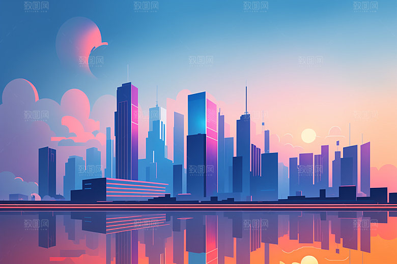 城市地标摩天大楼插画