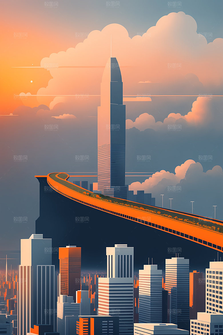 城市地标扁平风插画