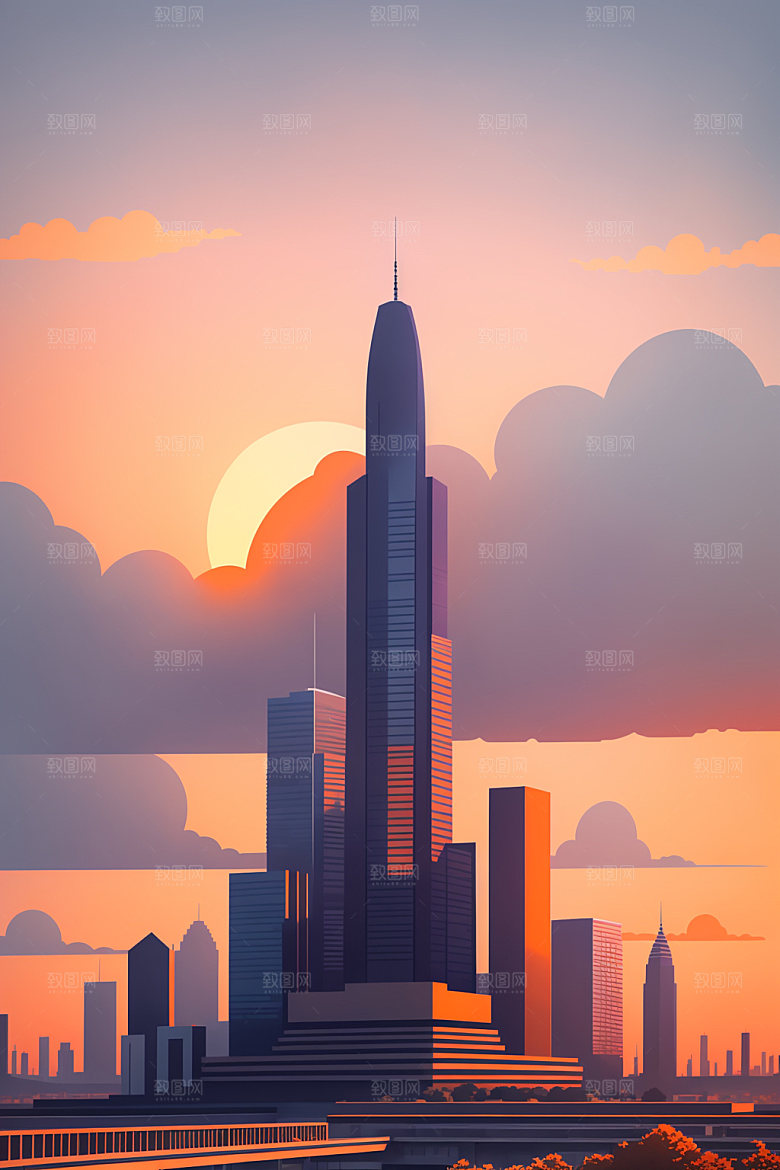城市摩天大楼楼房插画