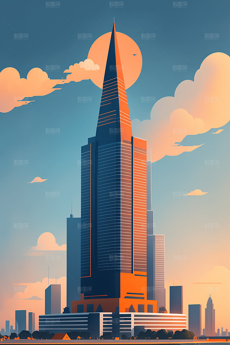 城市摩天大楼楼房插画