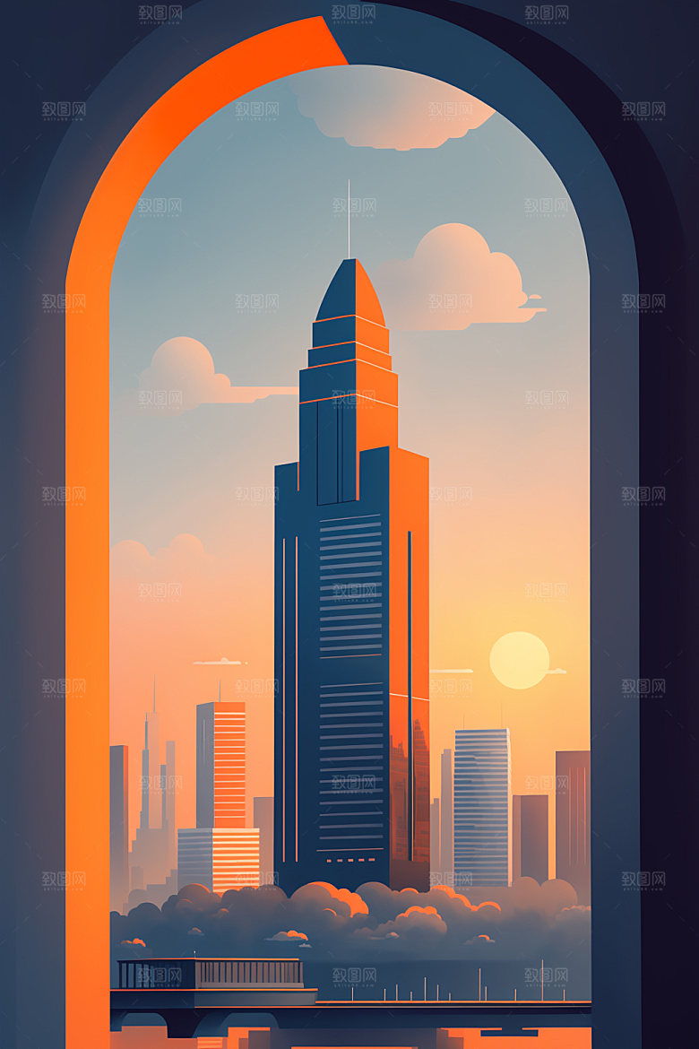 城市都市地标插画