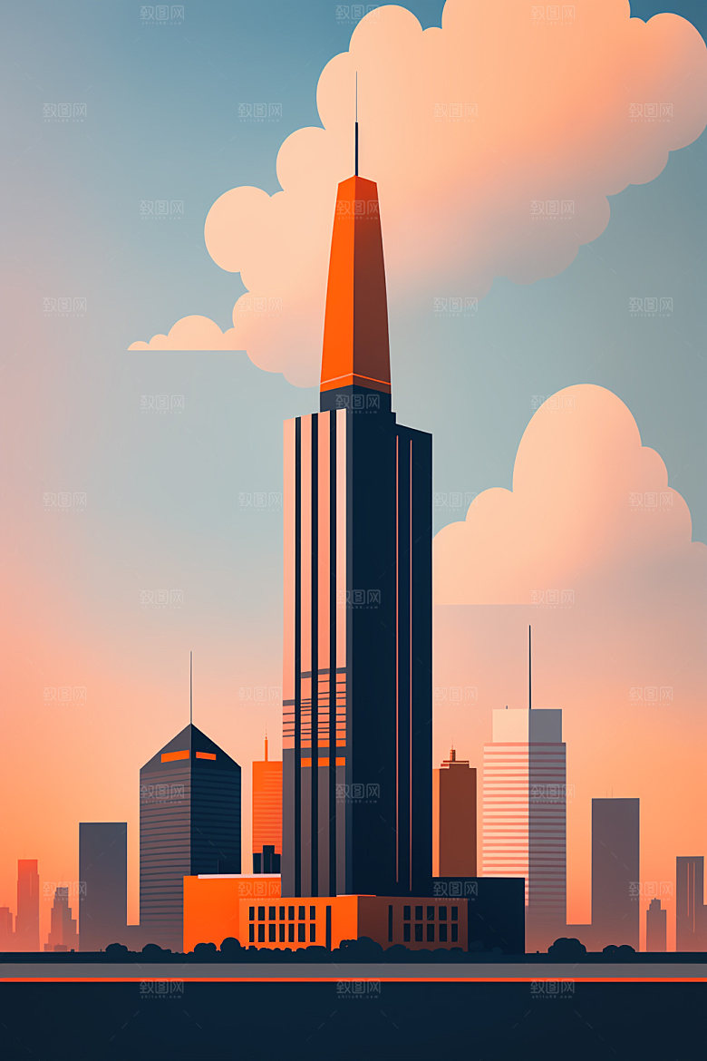 城市楼房简约插画