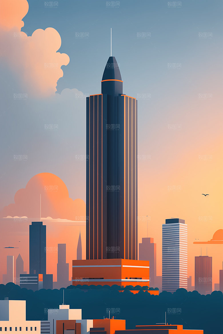 城市楼房艺术插画