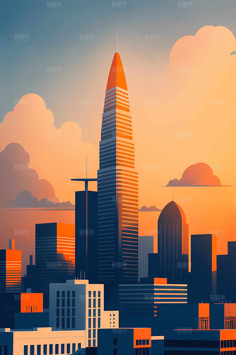 城市扁平风楼房插画