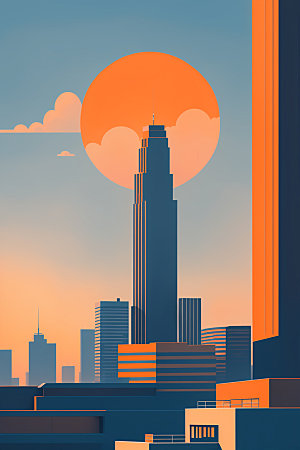 城市楼房简约插画