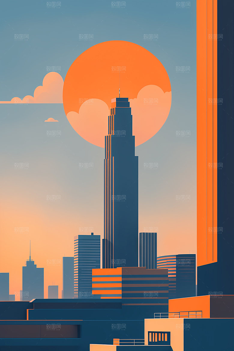 城市楼房简约插画