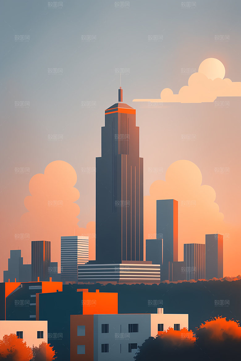城市摩天大楼大厦插画