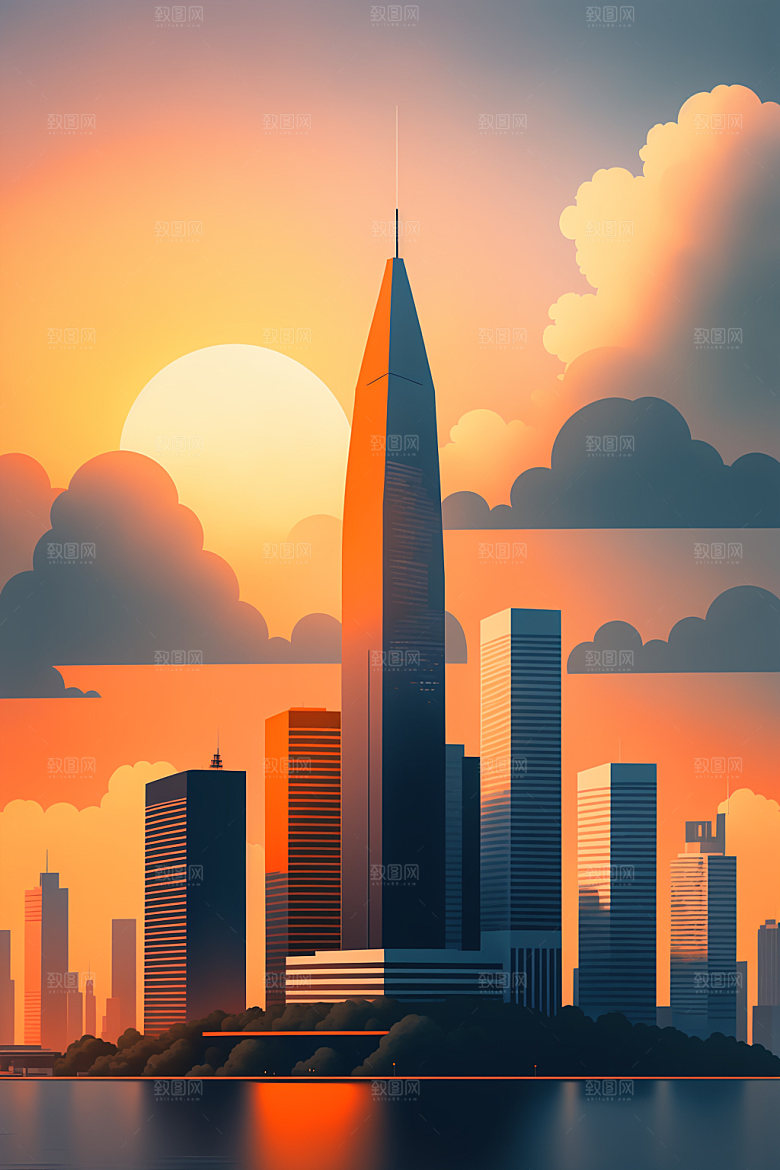 城市摩天大楼简约插画