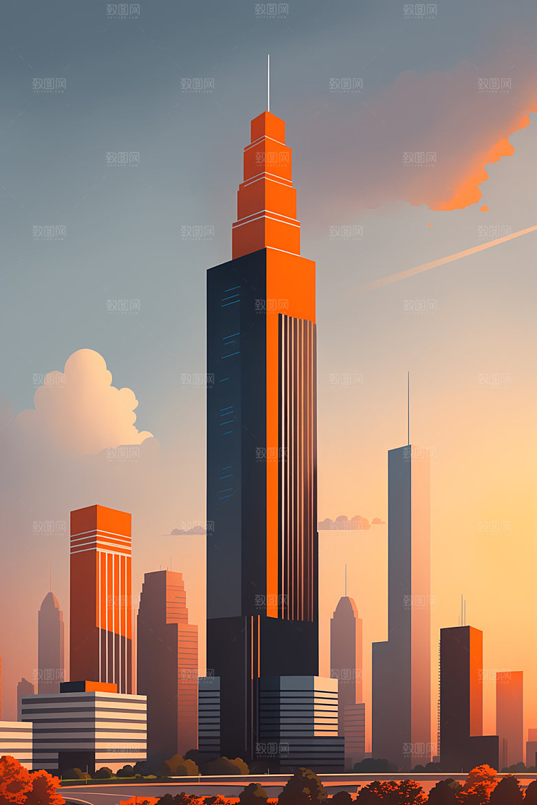 城市简约楼房插画