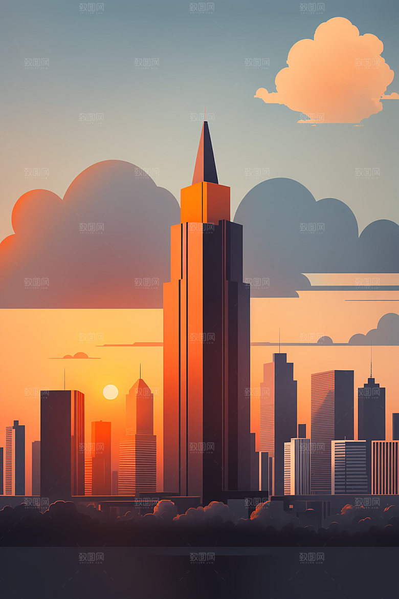 城市简约地标插画
