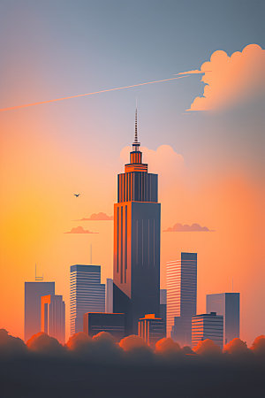 城市地标摩天大楼插画