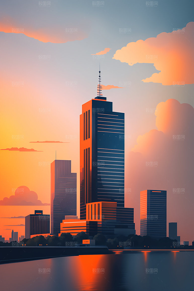 城市楼房摩天大楼插画