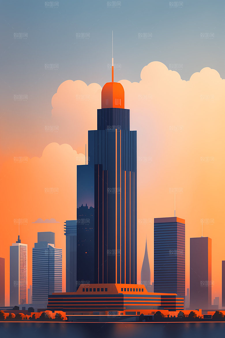 城市简约大厦插画