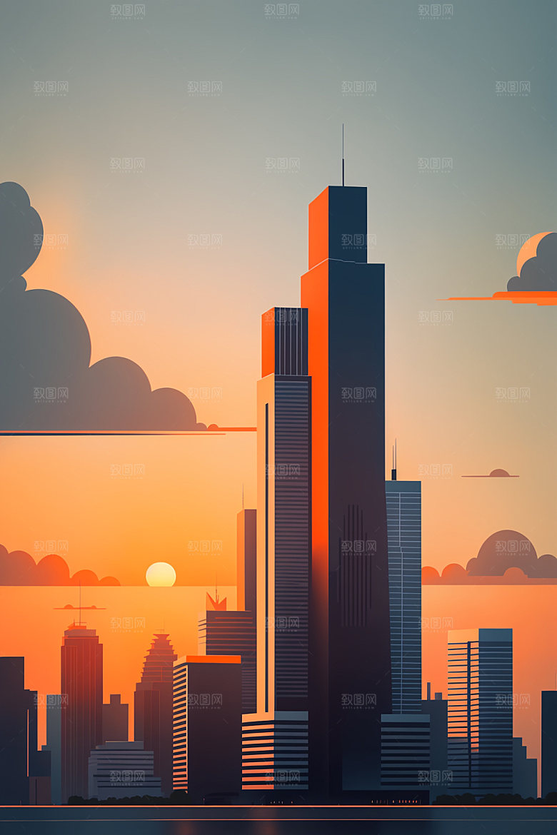 城市地标摩天大楼插画