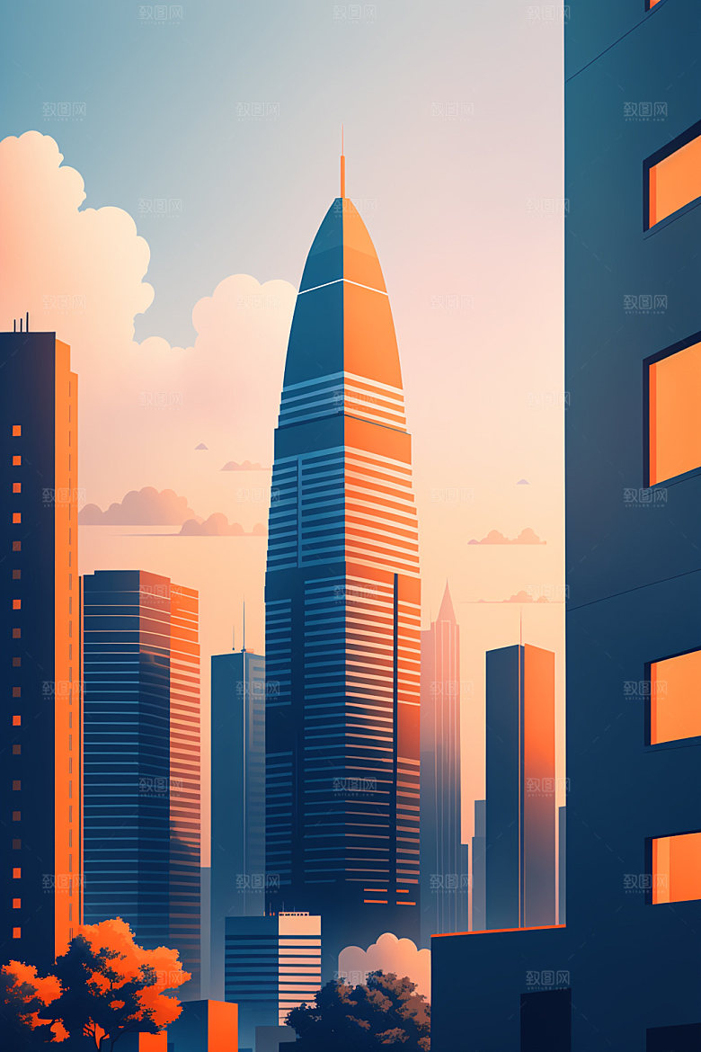 城市美式都市插画