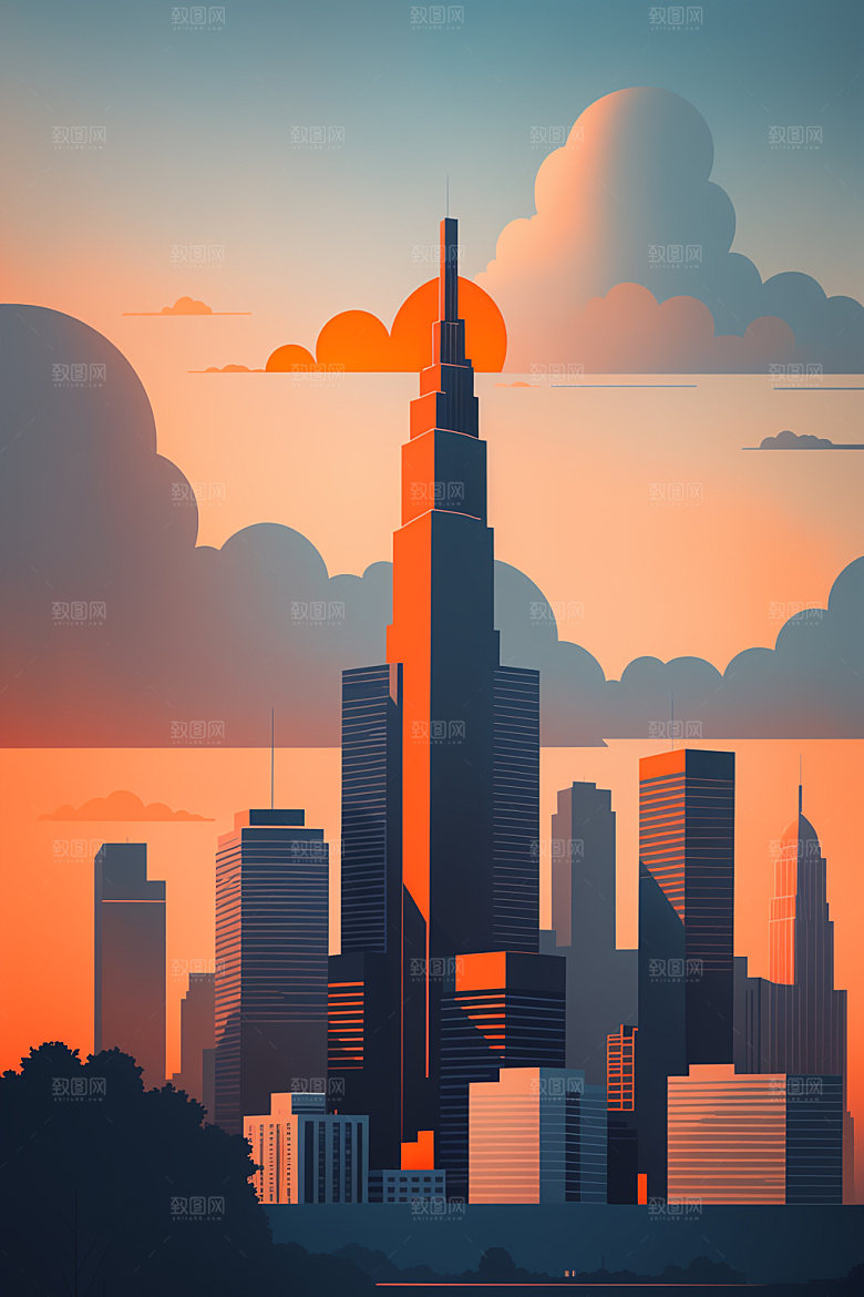 城市大厦简约插画