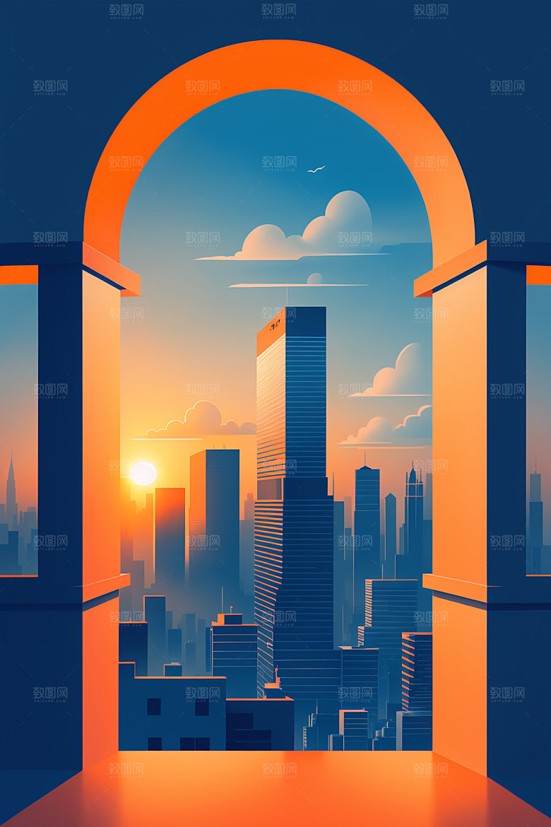 城市地标都市插画