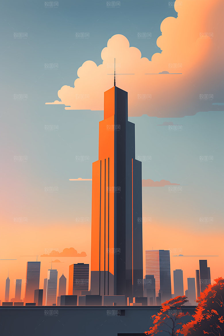 城市简约地标插画