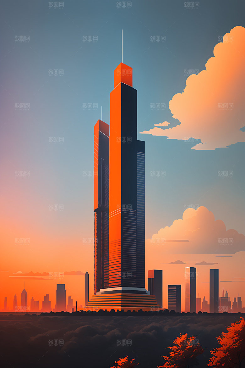 城市楼房大厦插画