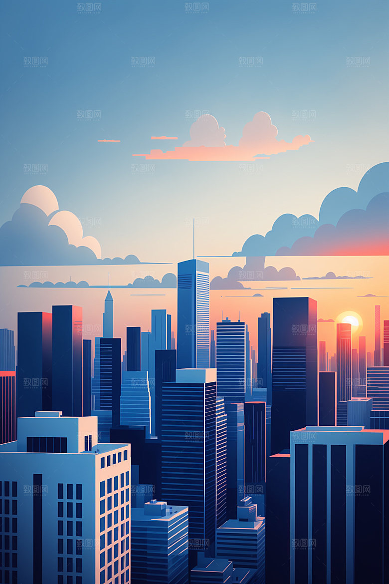 城市都市大厦插画