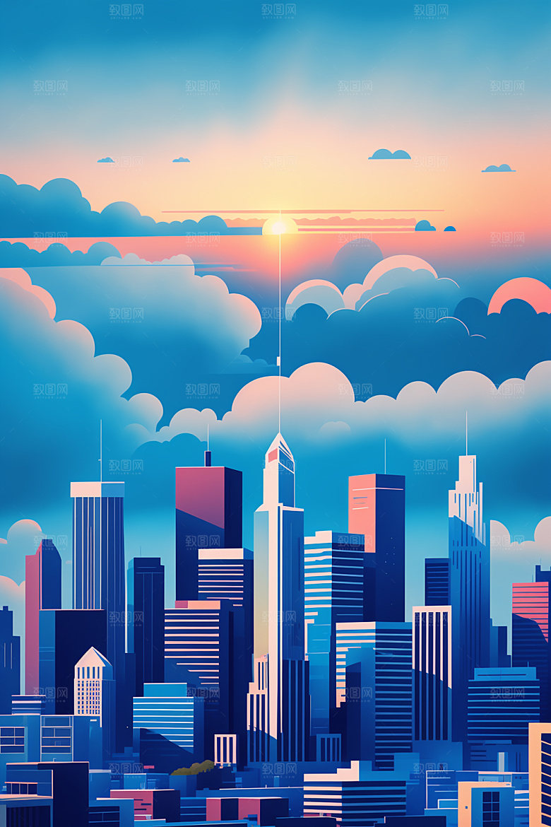 城市大厦扁平风插画