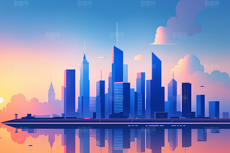城市扁平风楼房插画