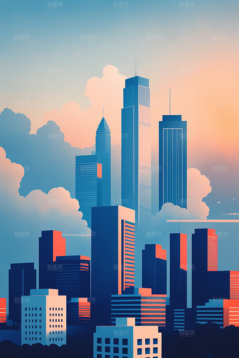 城市摩天大楼都市插画