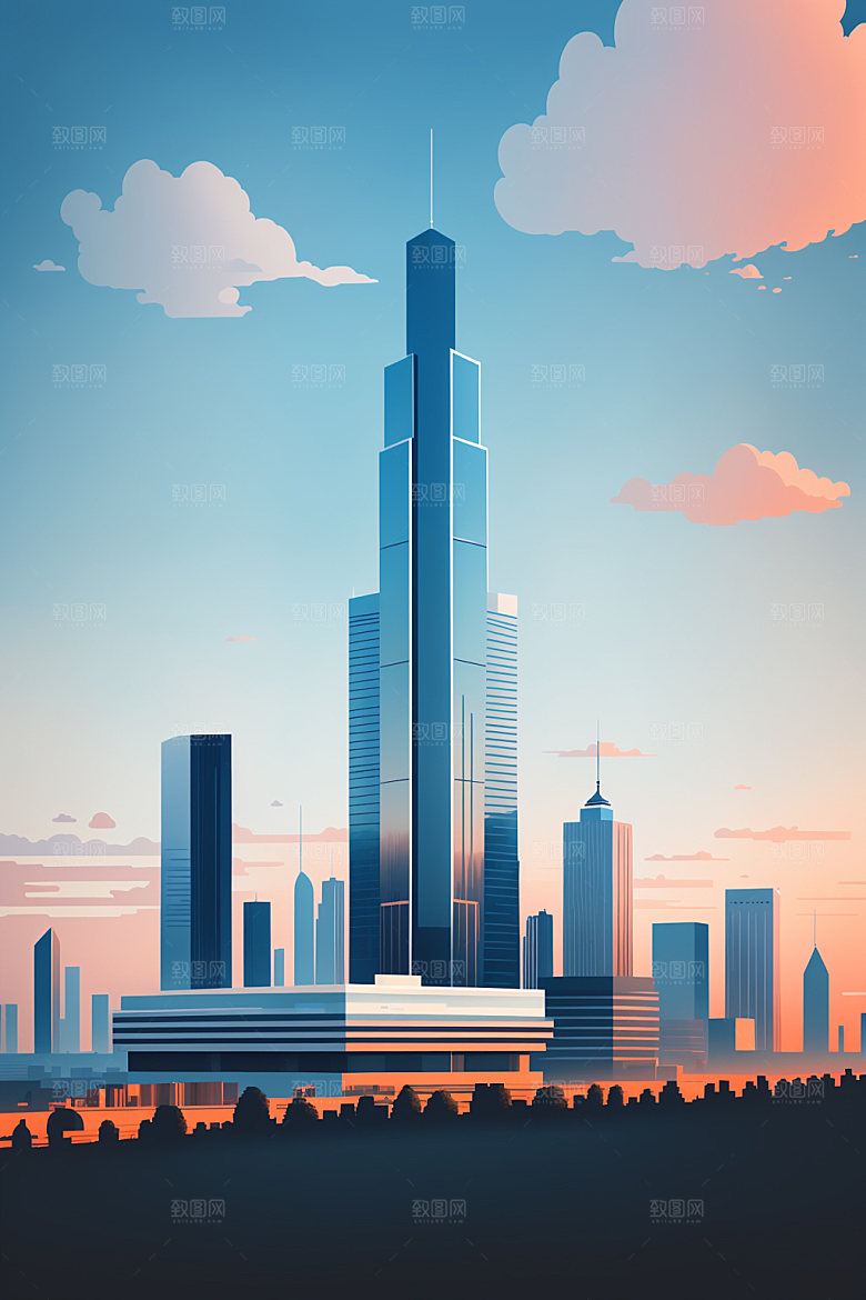 城市摩天大楼都市插画