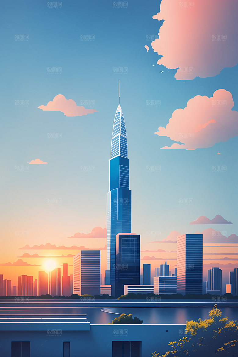 城市楼房摩天大楼插画