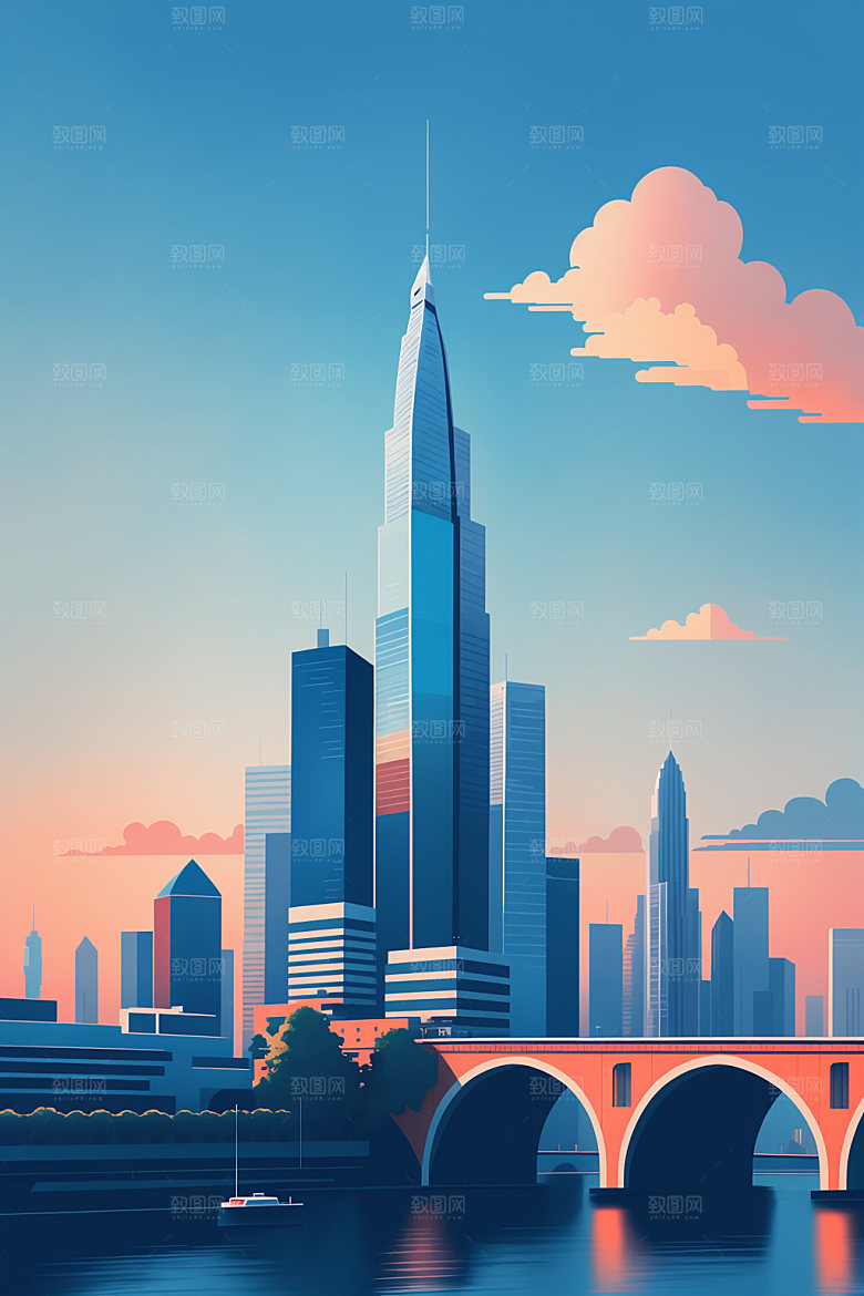 城市大厦楼房插画
