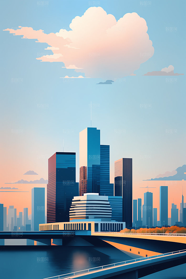 城市艺术美式插画