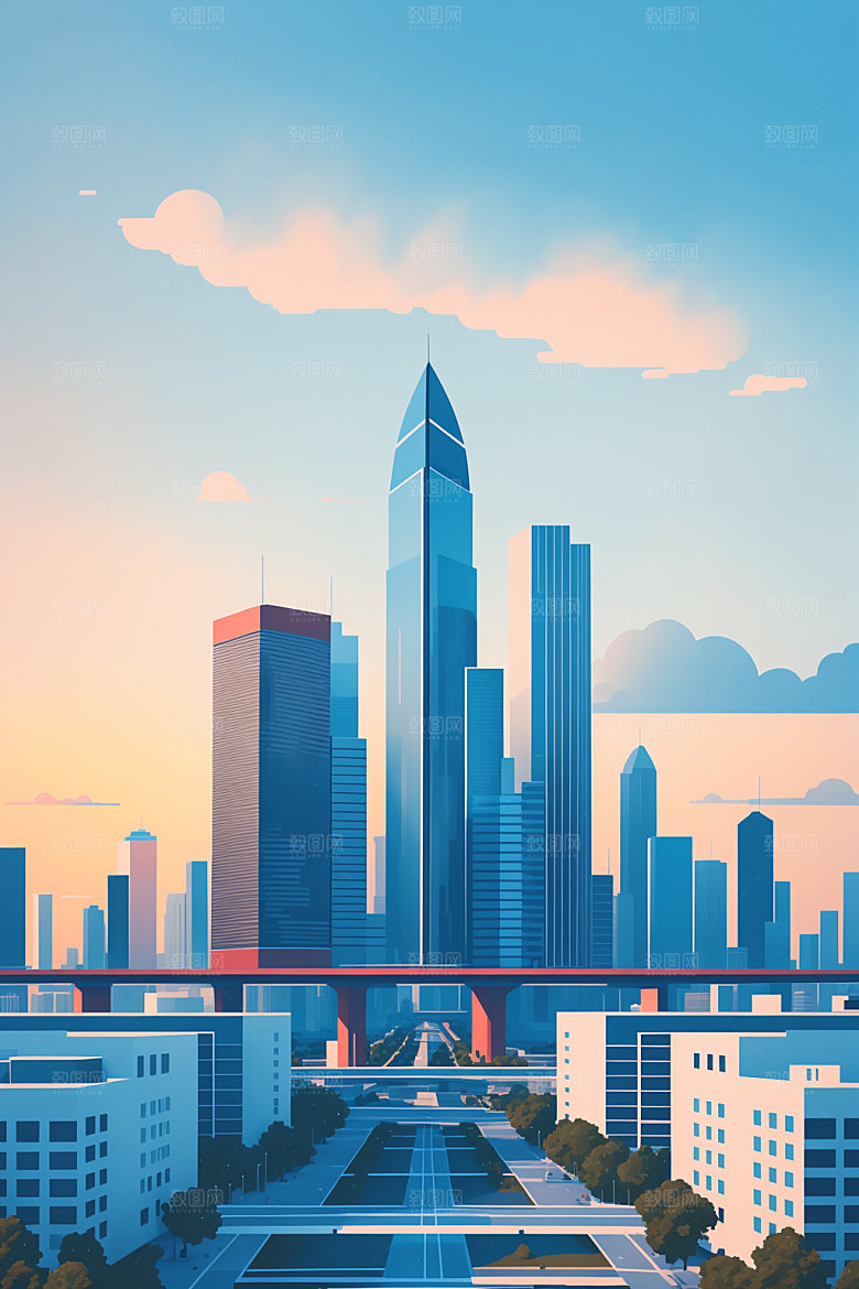 城市楼房摩天大楼插画