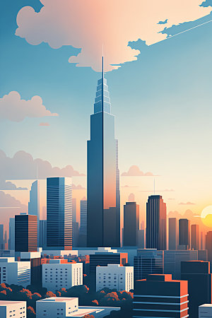 城市大厦摩天大楼插画