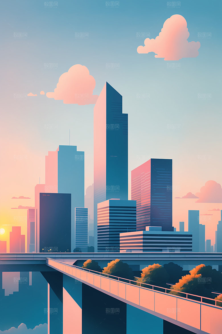 城市摩天大楼楼房插画