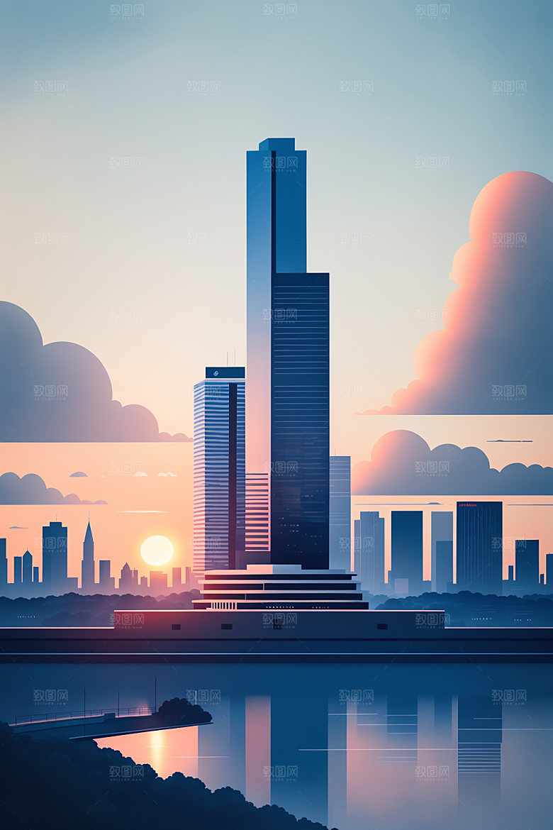 城市美式艺术插画
