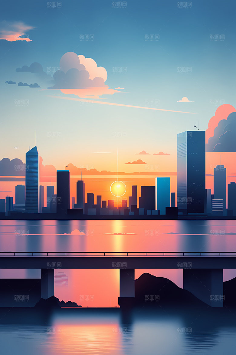 城市地标艺术插画