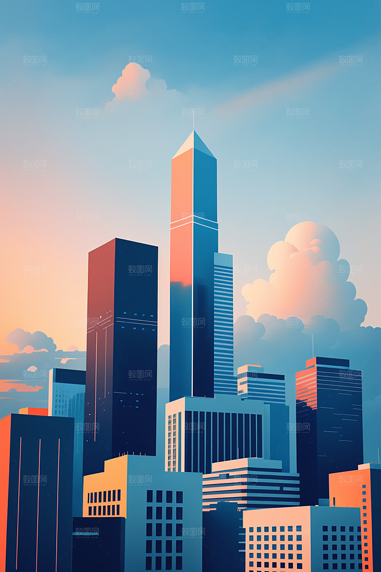 城市地标摩天大楼插画