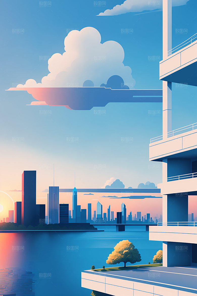 城市简约扁平风插画